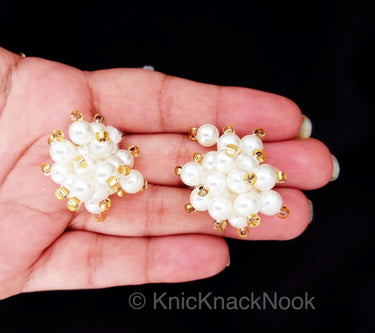 White Pearl Tassels Latkan, Indian Latkans, Gold Beaded Danglers